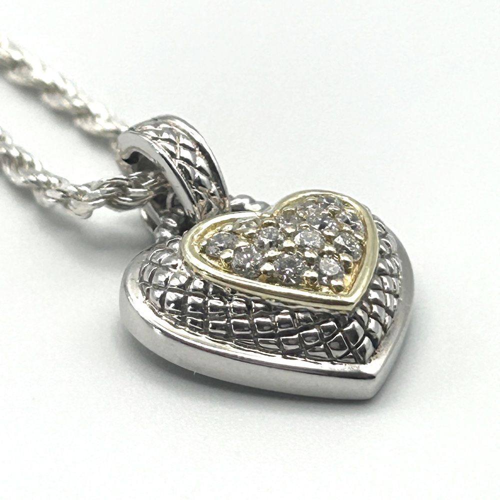 💎 Judith Ripka 925 Silver & 18K Gold Diamond Heart Enhancer Necklace | JR TWO 💎